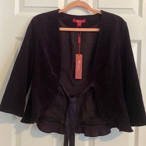 Monsoon Burgandy Fine Cord Ruffle Jacket with Ribbon Front Tie USA Size 4 NWT